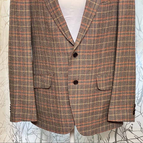 ETRO brown tan orange plaid print colorful leaf inside sport coat blazer jacket - Picture 3 of 14